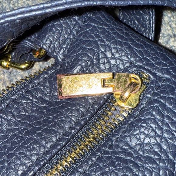 Navy Faux Leather Crossbody Bag with New Neon Zipper Pouch - Picture 3 of 5